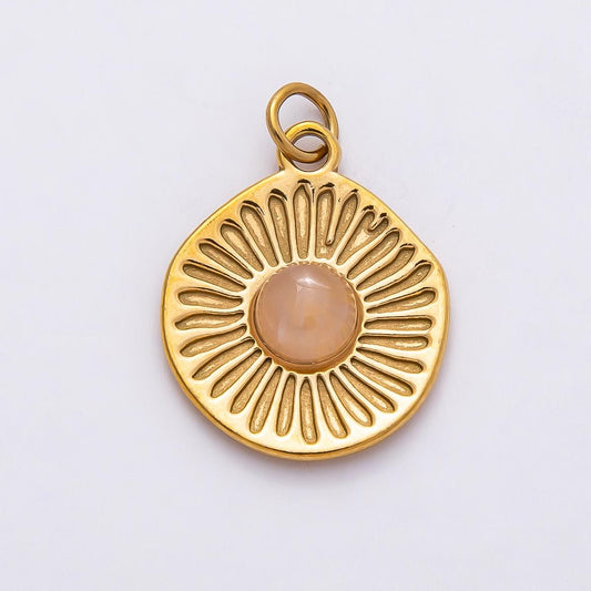 18k Stainless Steel 21mm Gold Sunburst Charm Celestial Moonstone Pendant Medallion Coin Dangle Boho Layering Necklace Supply | CHARMS-00800
