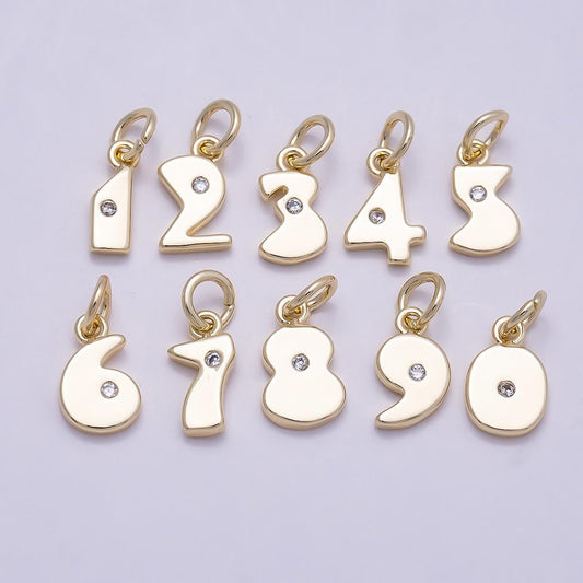 18K Gold Filled Number Charm Cute Numerical Pendant Lead Free Cadmium Free Nickel Personalize Bracelet Necklace Supply Charm-896