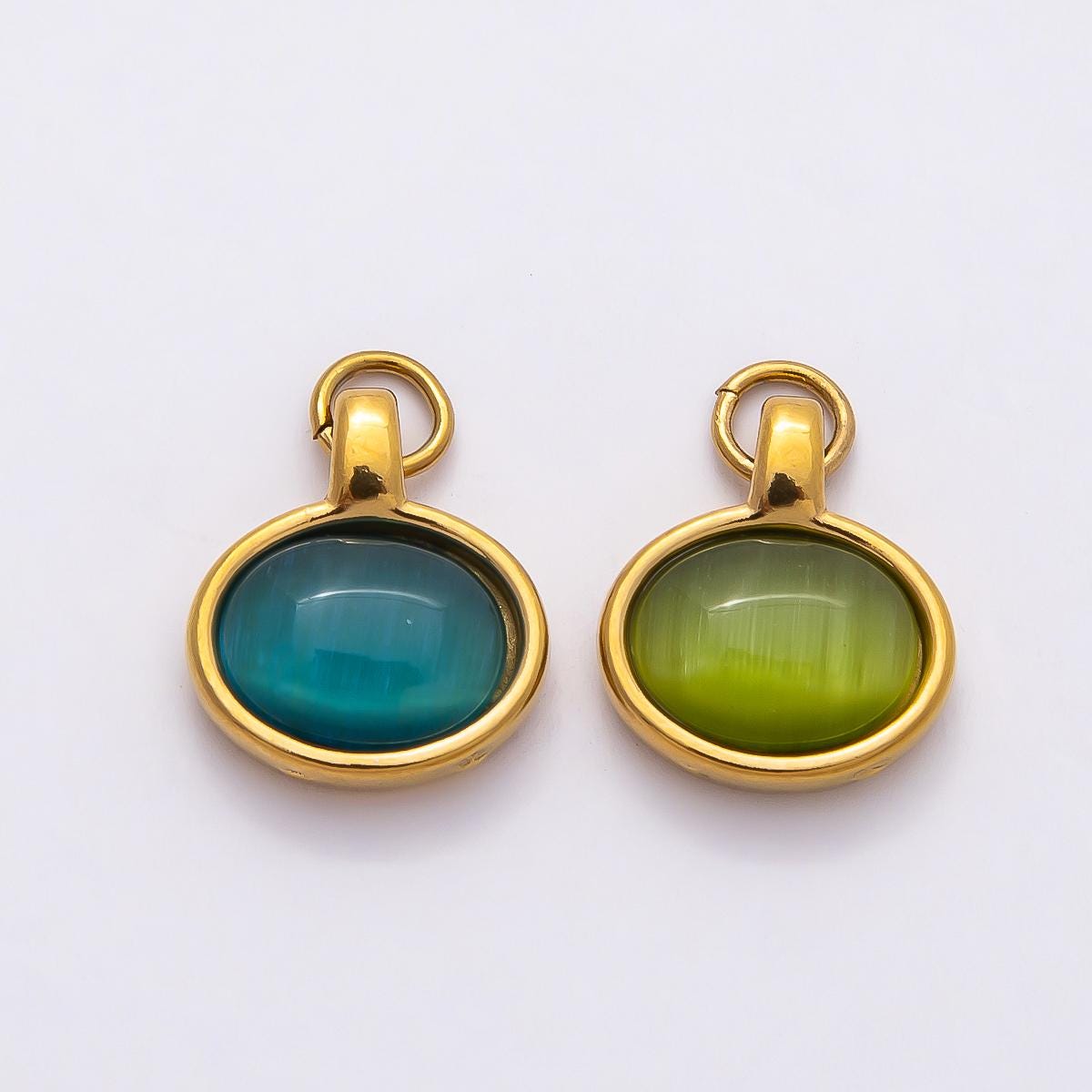 18k Stainless Steel Gold Oval Green Blue Bezel Dangle Charm Minimalist Cabochon Pendant DIY Supply for Necklace Jewelry Gift | CHARMS-00804