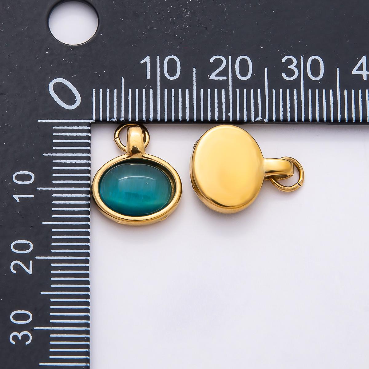 18k Stainless Steel Gold Oval Green Blue Bezel Dangle Charm Minimalist Cabochon Pendant DIY Supply for Necklace Jewelry Gift | CHARMS-00804