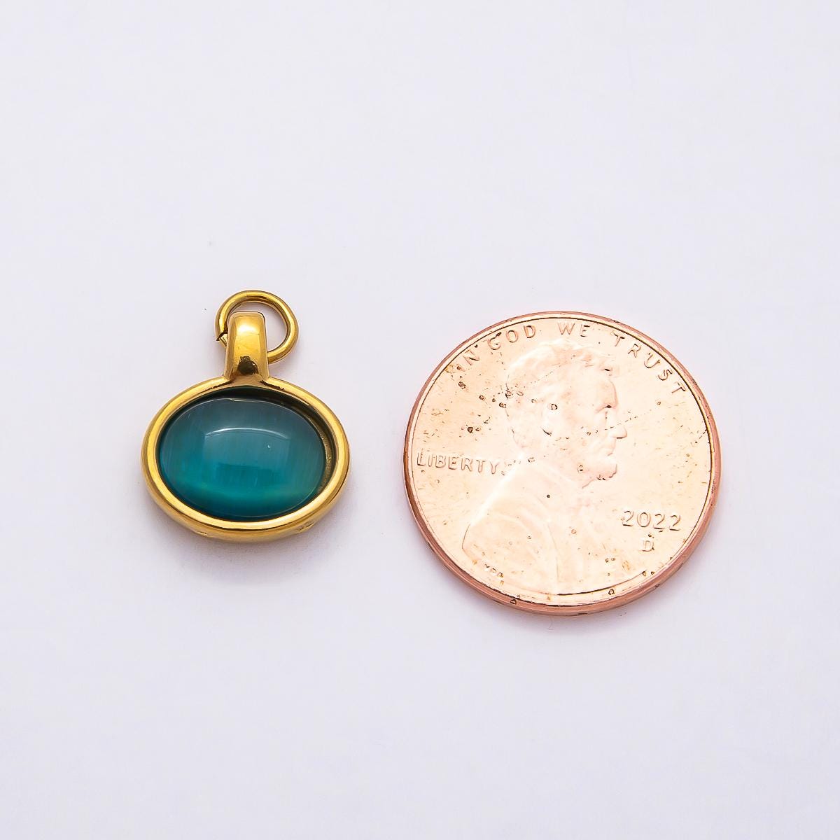 18k Stainless Steel Gold Oval Green Blue Bezel Dangle Charm Minimalist Cabochon Pendant DIY Supply for Necklace Jewelry Gift | CHARMS-00804