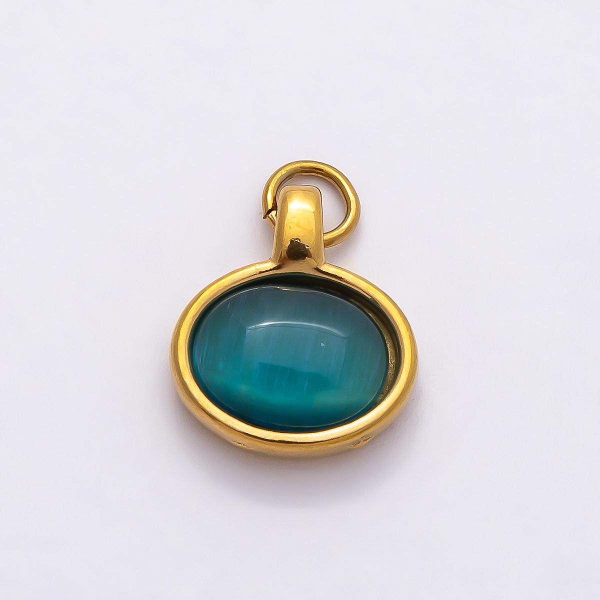 18k Stainless Steel Gold Oval Green Blue Bezel Dangle Charm Minimalist Cabochon Pendant DIY Supply for Necklace Jewelry Gift | CHARMS-00804