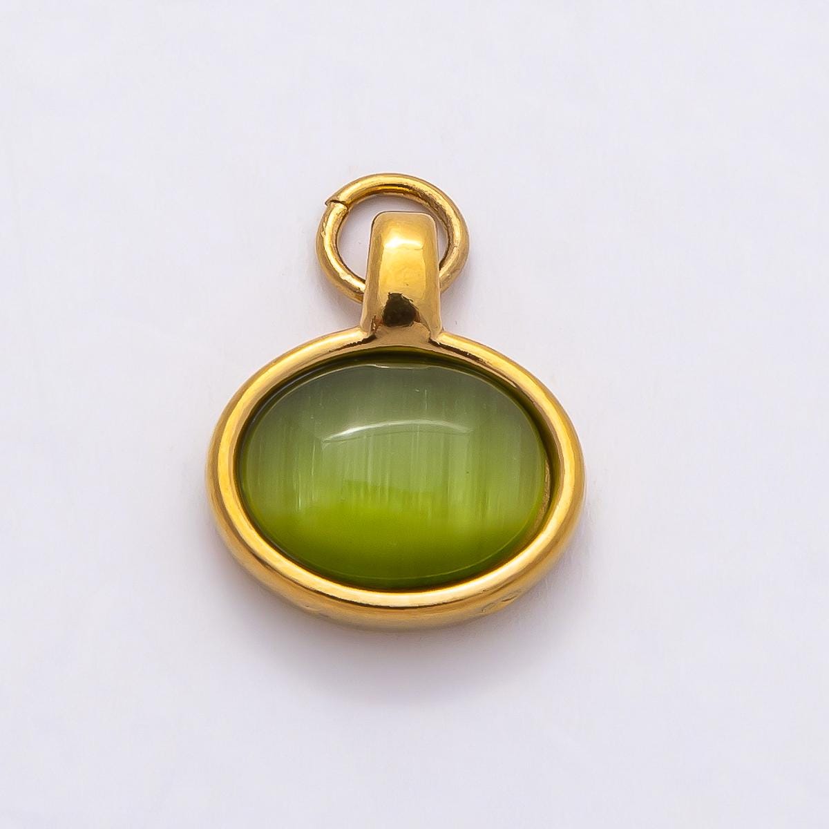 18k Stainless Steel Gold Oval Green Blue Bezel Dangle Charm Minimalist Cabochon Pendant DIY Supply for Necklace Jewelry Gift | CHARMS-00804
