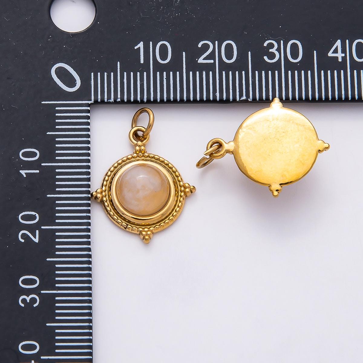 18k Stainless Steel 19mm Gold Cabochon Compass Charm with Beaded Edge Vintage Jewelry DIY Supply for custom Necklace Bracelet | CHARMS-00806