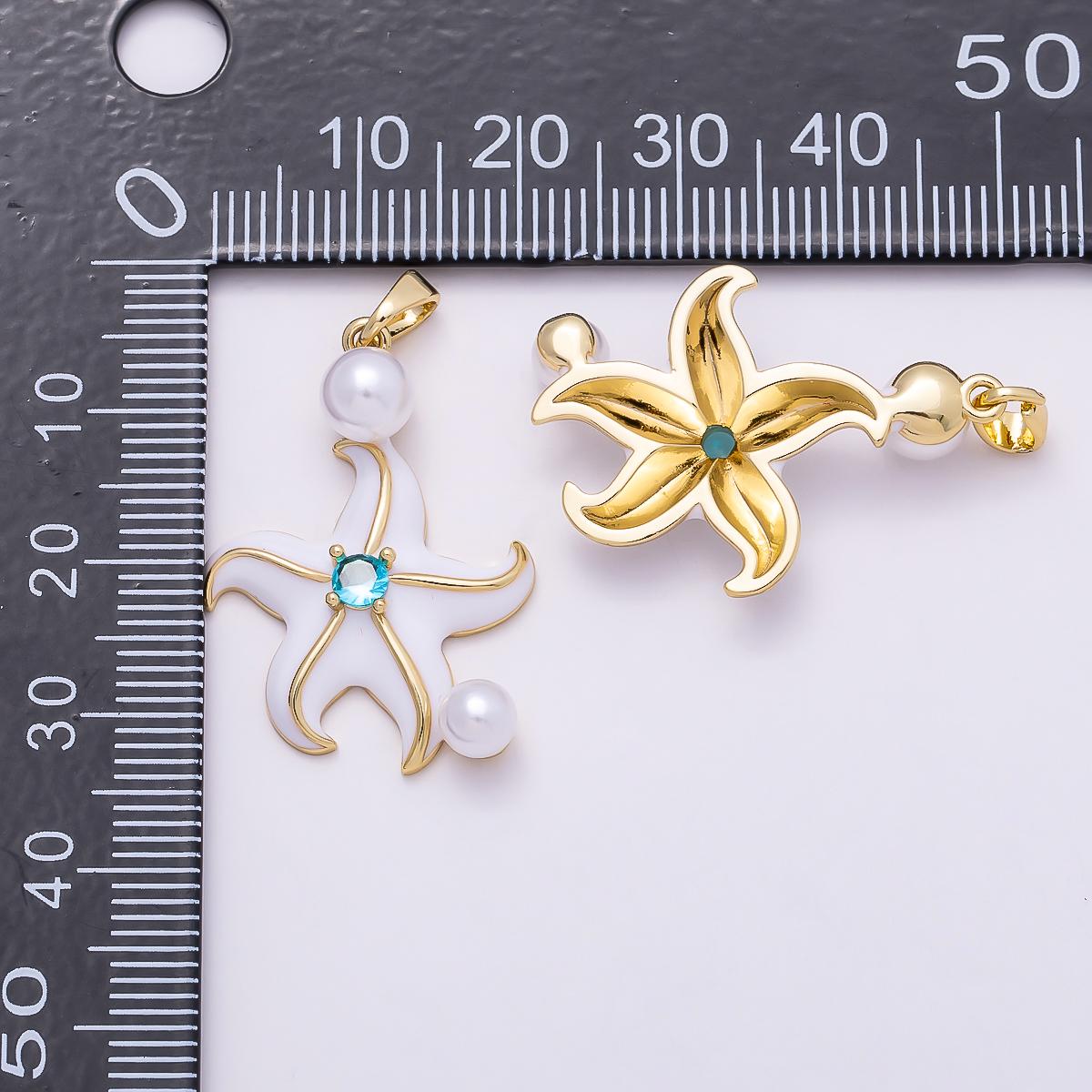 White Star fish 18k gold Filled pendant sea star Enamel charm Under the Sea Beach animal pendant, diy jewelry Starfish CHARMS-946