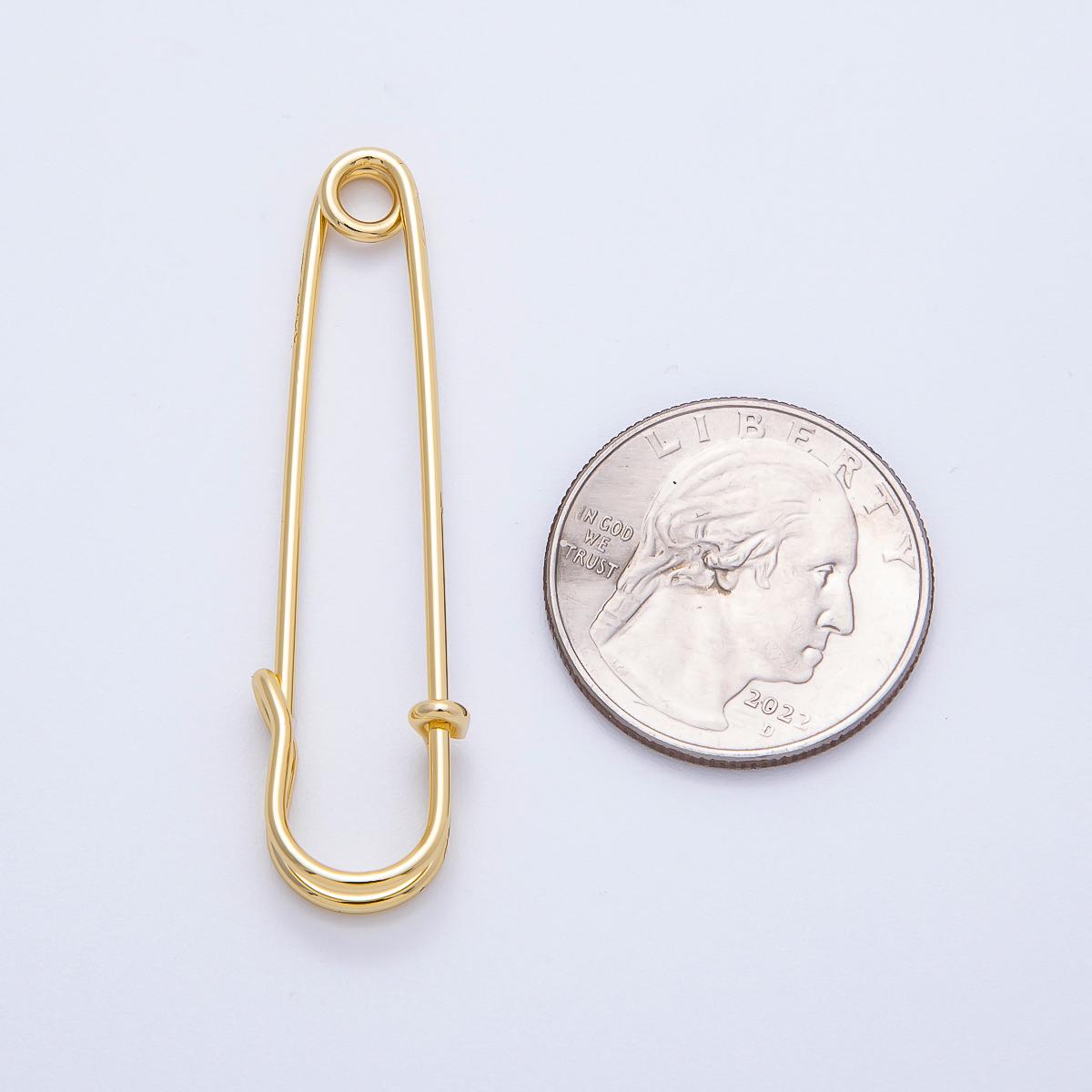 16k God Filled Long Gold Safety Pin Charm 50mm Heavy Duty Big Pins for Jacket Purse DIY Charm Holder Jewelry Making | FINDINGS-00167