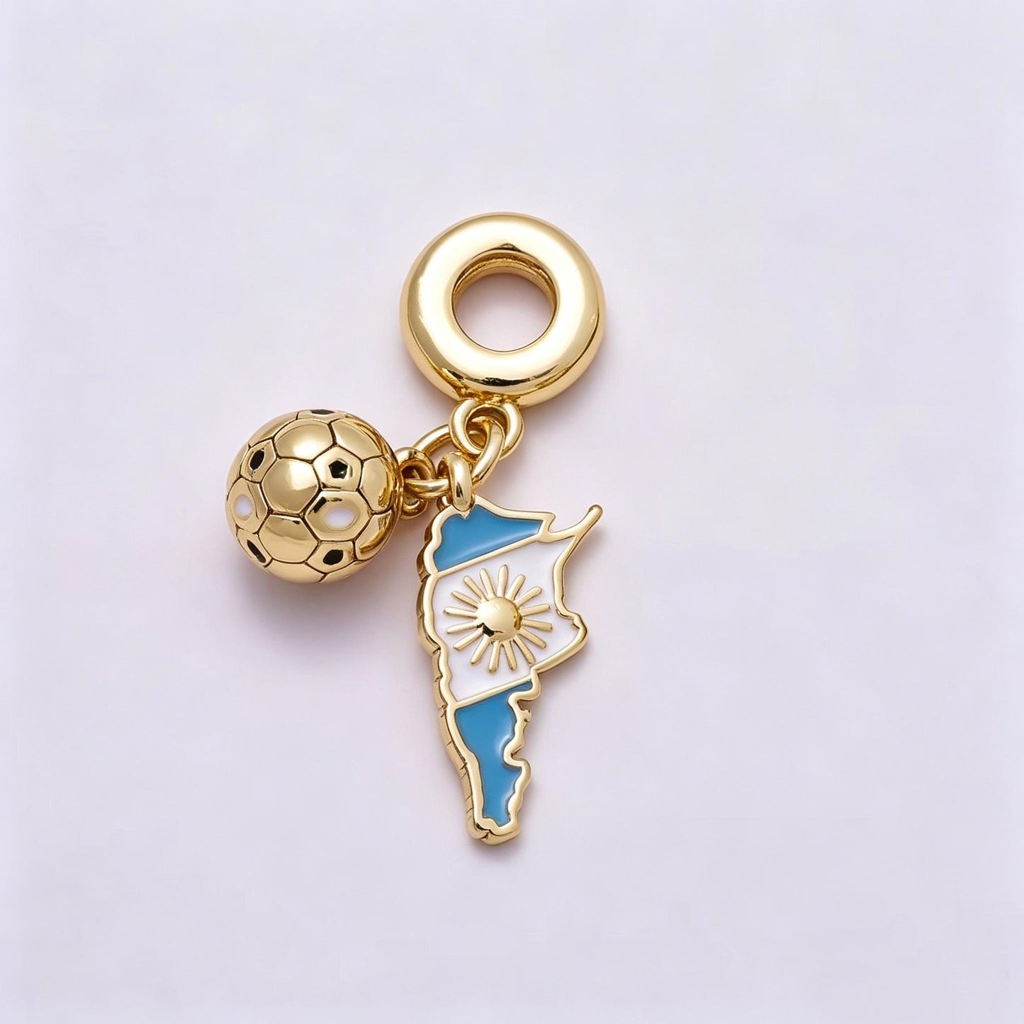 24K Gold Filled Soccer Ball Jersey Sport Theme Rondelle Bail Argentina Mexico Pendant Necklaec Bracelet | CHARMS-00957