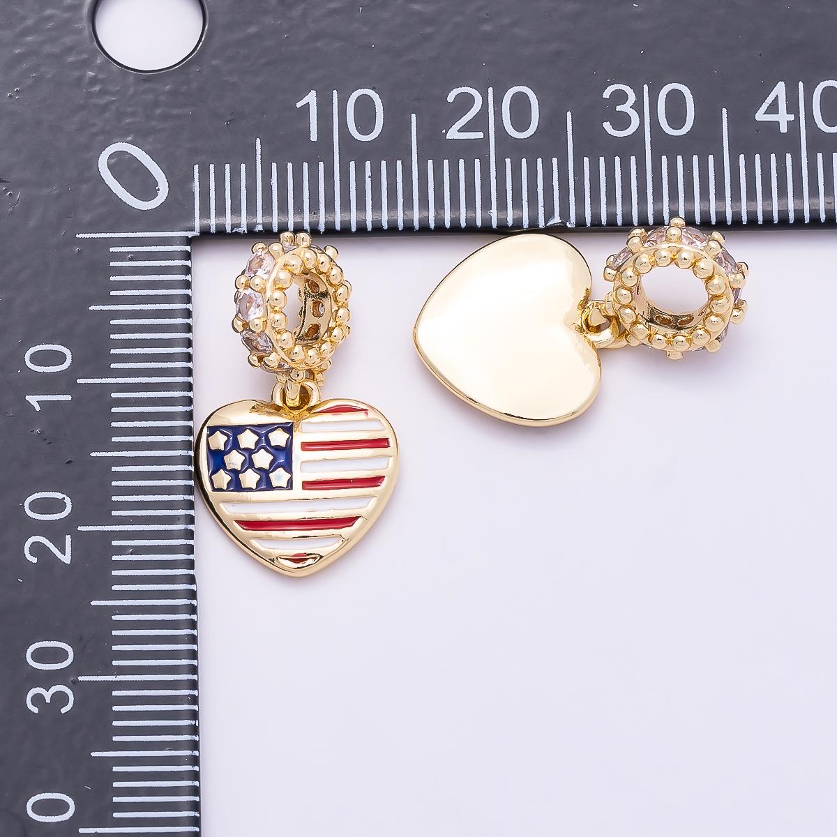 18K gold filled usa flag rondelle bail drop pendant for 4th of July / Soccer Tournament Bracelet Necklace | CHARMS-961