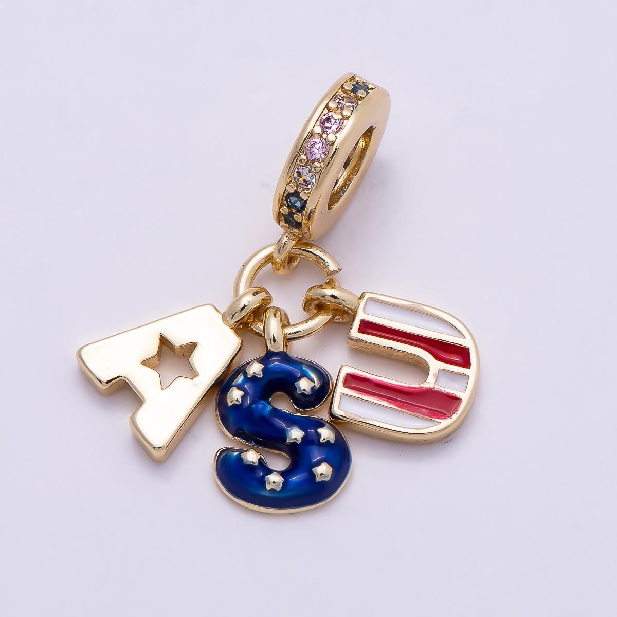 18K gold filled USA rondelle bail drop pendant for 4th of July / Soccer Tournament Bracelet Necklace | CHARMS-962