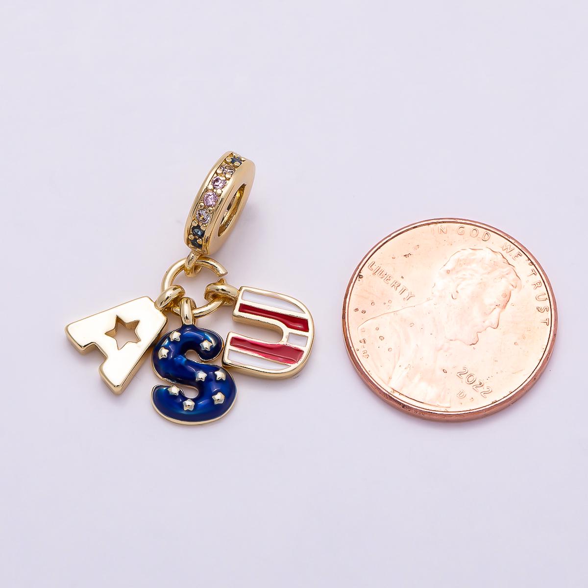 18K gold filled USA rondelle bail drop pendant for 4th of July / Soccer Tournament Bracelet Necklace | CHARMS-962