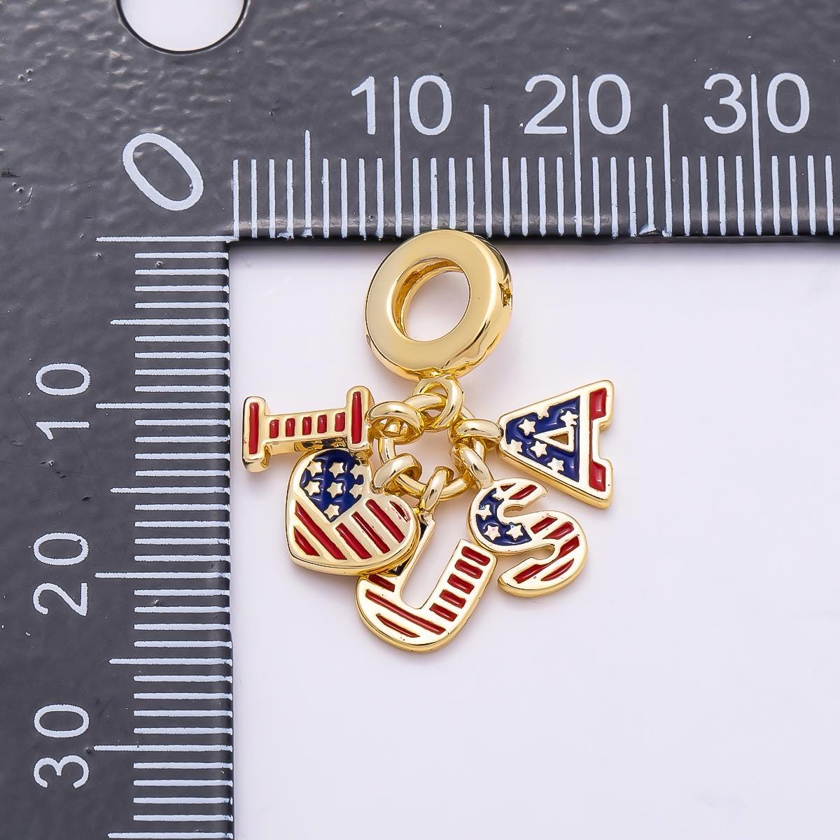 18K gold filled I love USA rondelle bail drop pendant for 4th of July / Independence Day Soccer Tournament Bracelet Necklace | CHARMS-962