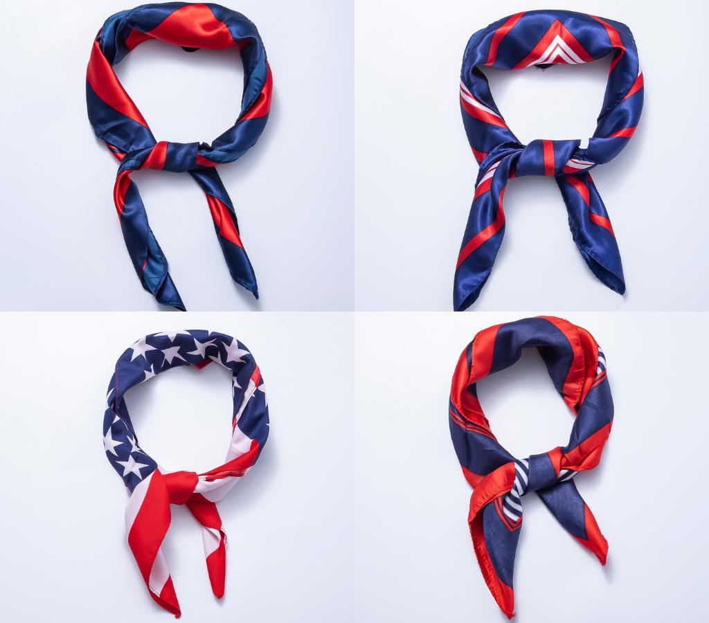 Patriotic Satin Scarf American Flag Bandana 4th of July Neckwear Red White Blue Headscarf Striped Silk Feel Neckerchief Ribbon | WA-4626