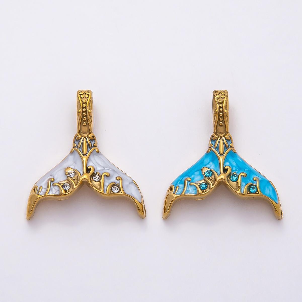 18k Stainless Steel 31mm Whale Tail Charms Mermaid Tail Pendant Ocean Animal Inspired Jewelry DIY Necklace Birthday Gift | CHARMS-00789