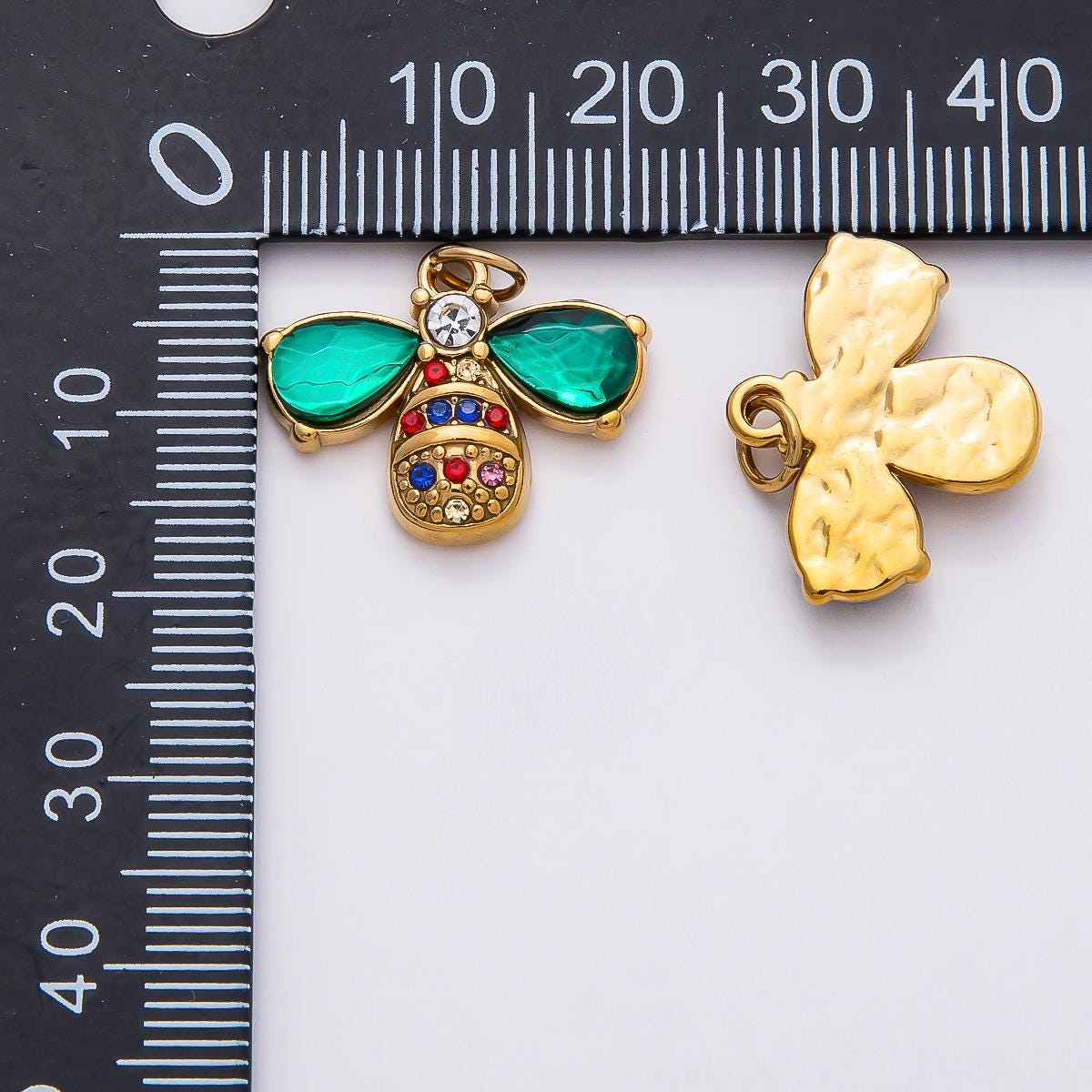 18k Stainless Steel Colorful Rhinestone Bee Charm Gold Insect with Wings Pendant Boho Jewelry Making Supply Necklace Bracelet | CHARMS-00793