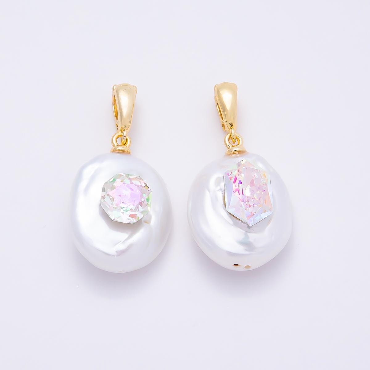 Irregular shell pearl drops 17.5mm charms with AB Crystal Centerpiece | CHARMS-00941