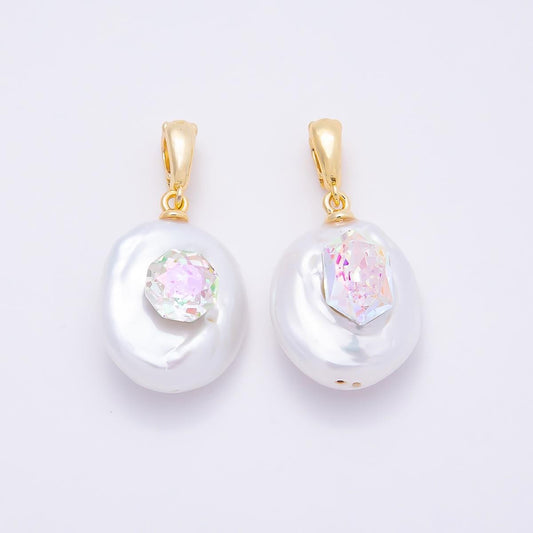 Irregular shell pearl drops 17.5mm charms with AB Crystal Centerpiece | CHARMS-00941