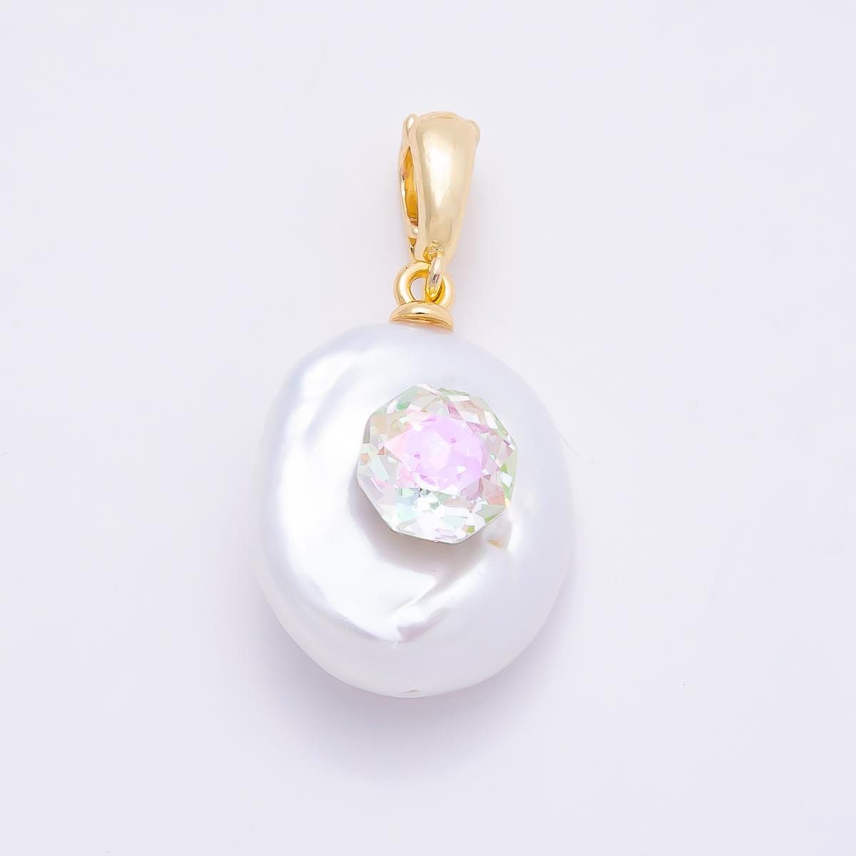Irregular shell pearl drops 17.5mm charms with AB Crystal Centerpiece | CHARMS-00941