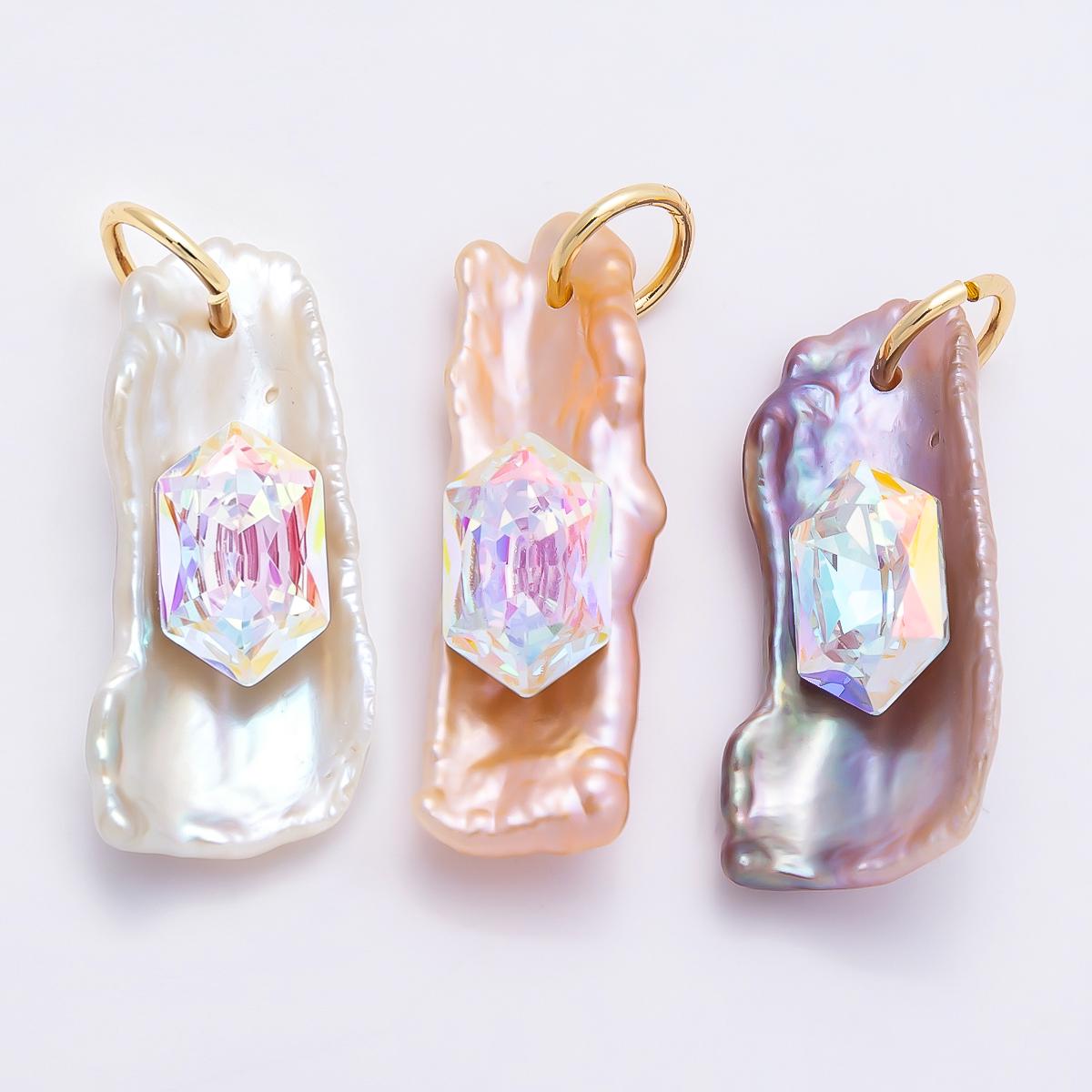 Irregular Baroque Pearl Pendant Necklace, Crystal Pearl Charm Necklace, Keshi Pearl Jewelry, Iridescent Pearl Pendant, Statement Necklace