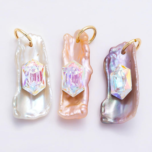 Irregular Baroque Pearl Pendant Necklace, Crystal Pearl Charm Necklace, Keshi Pearl Jewelry, Iridescent Pearl Pendant, Statement Necklace