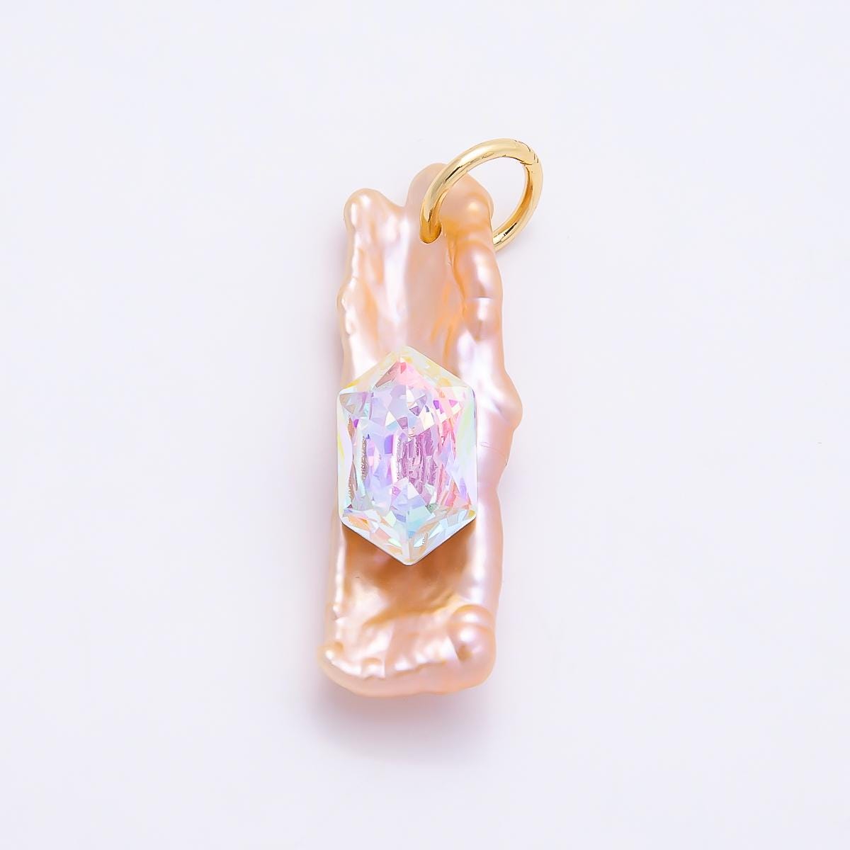 Irregular Baroque Pearl Pendant Necklace, Crystal Pearl Charm Necklace, Keshi Pearl Jewelry, Iridescent Pearl Pendant, Statement Necklace