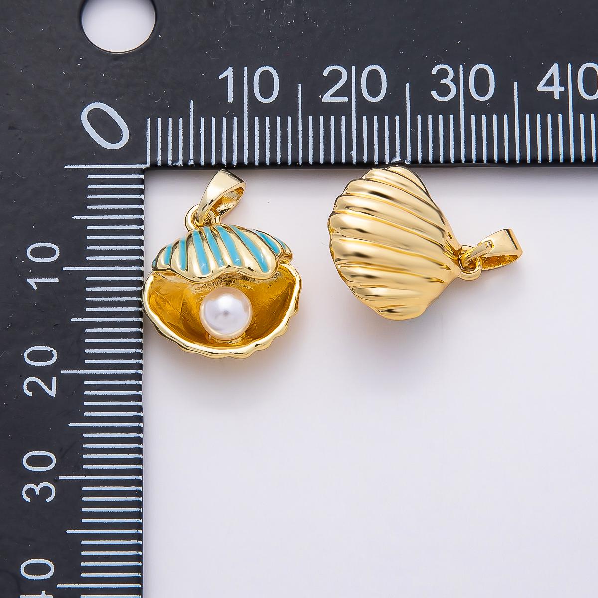 16k Gold Filled Blue Clam Shell Pendant with Pearl Enamel Sea Charm DIY Supply Custom Jewelry Making Beach Necklace Bracelet | CHARMS-00809