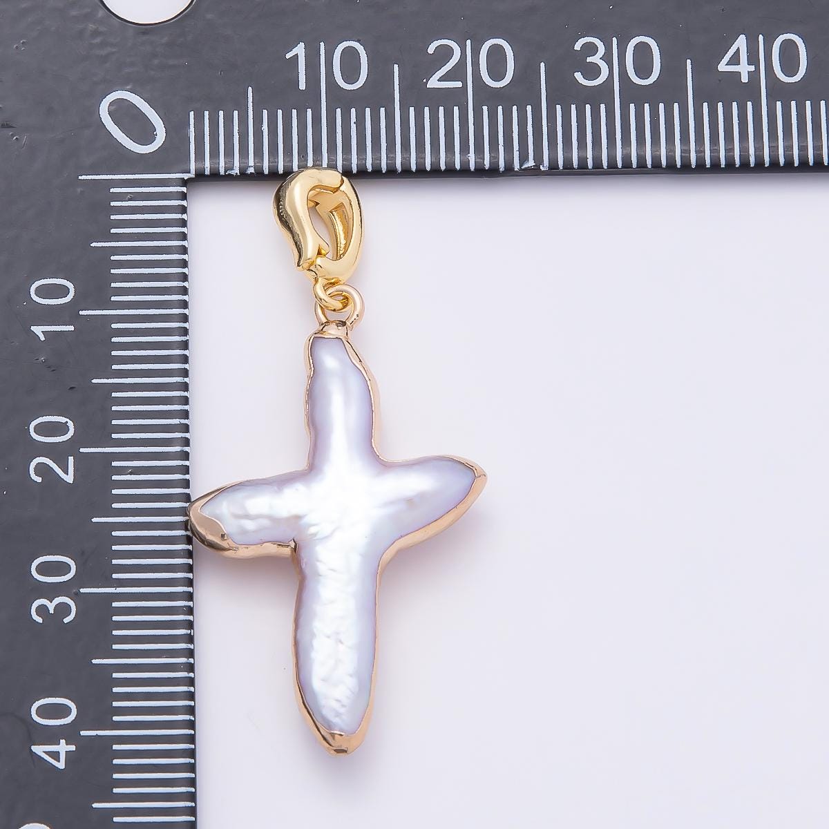 16k Rose Gold Filled Baroque Pearl Cross Pendant Freshwater Crucifix Charm DIY Necklace Making Faith Jewelry Gift for Her | CHARMS-00810