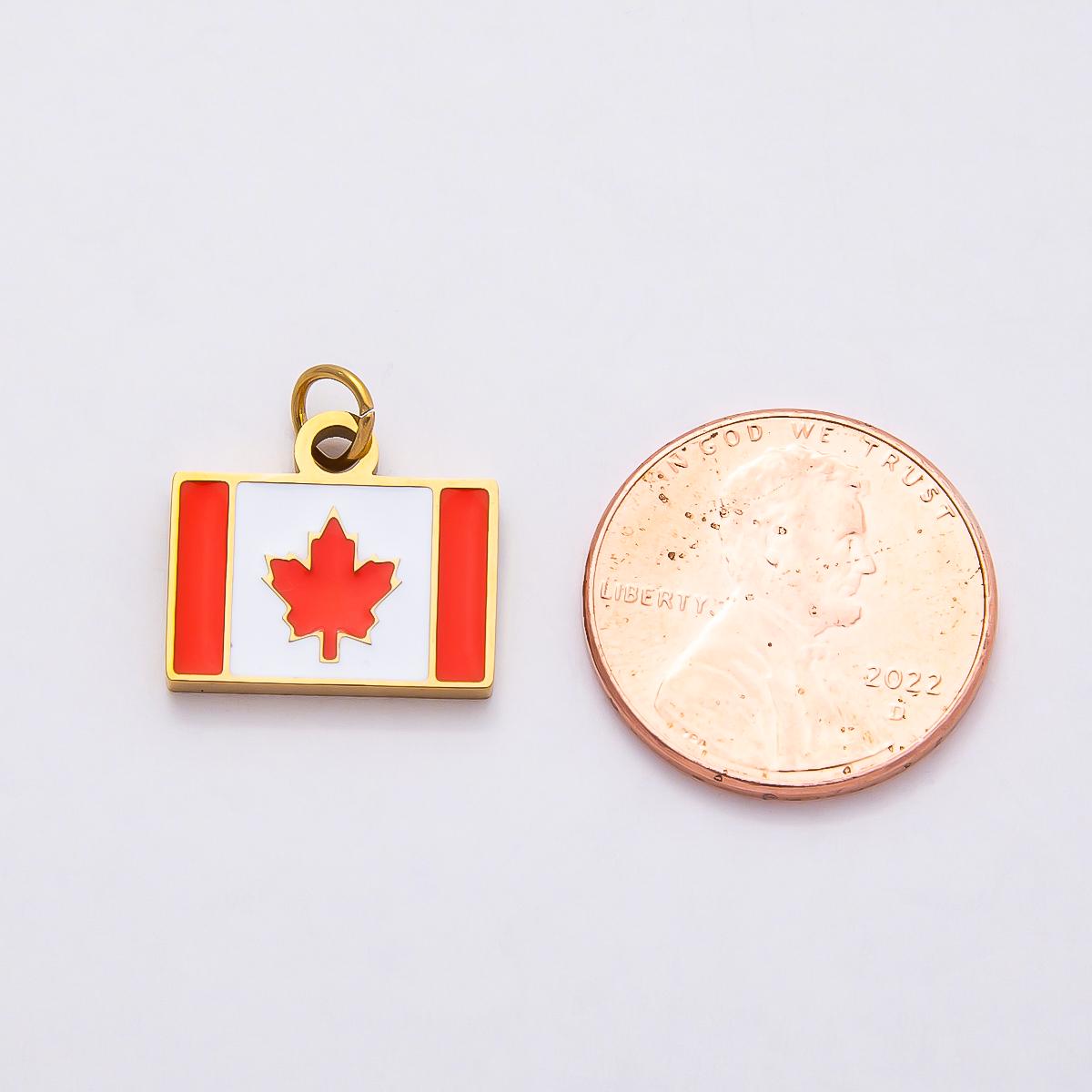 18k Stainless Steel 13mm Canada Flag Charm Red Enamel Maple Leaf Pendant for DIY Necklace Bracelet Making Travel Jewelry Gift | CHARMS-00796