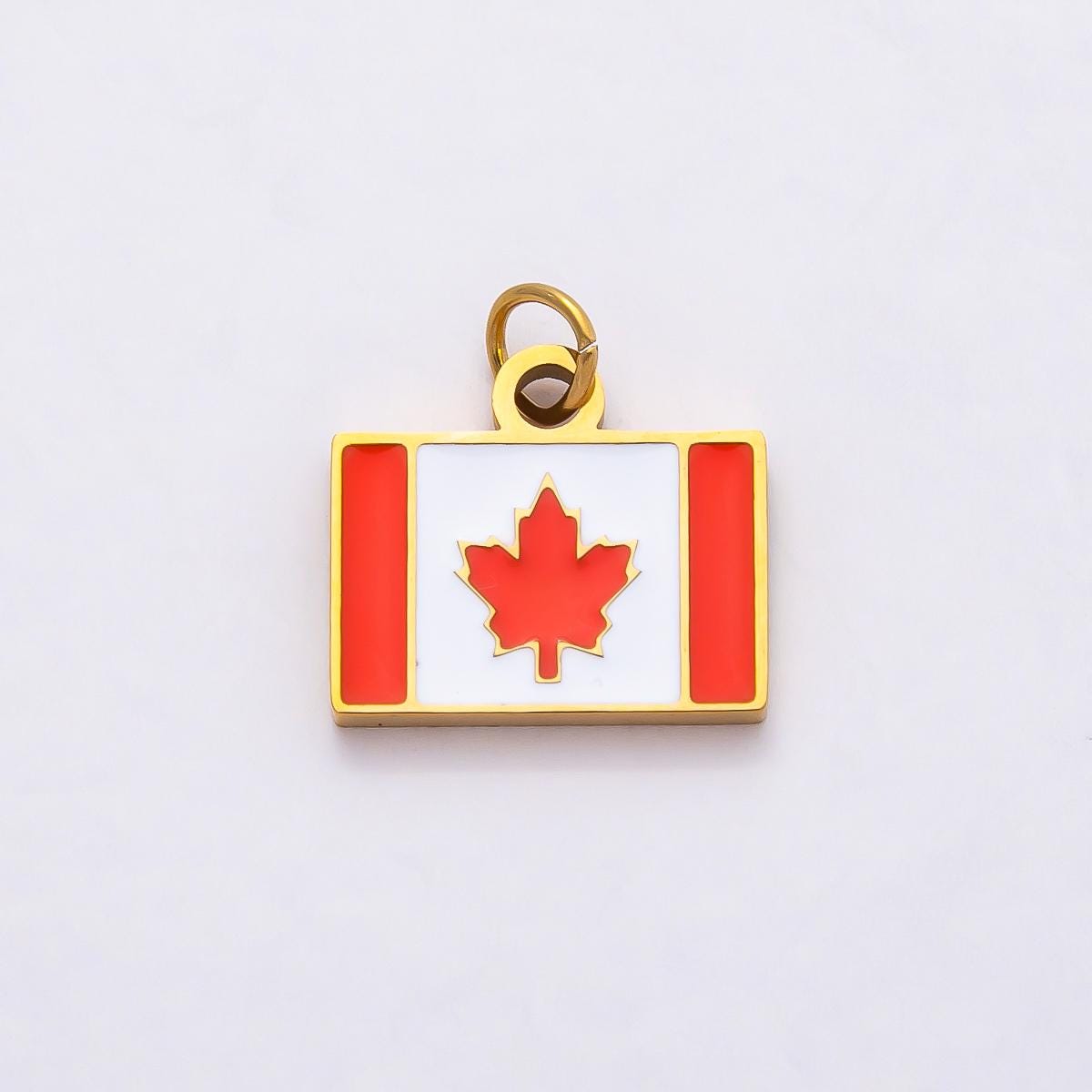 18k Stainless Steel 13mm Canada Flag Charm Red Enamel Maple Leaf Pendant for DIY Necklace Bracelet Making Travel Jewelry Gift | CHARMS-00796