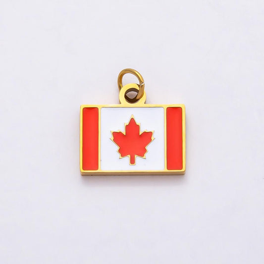 18k Stainless Steel 13mm Canada Flag Charm Red Enamel Maple Leaf Pendant for DIY Necklace Bracelet Making Travel Jewelry Gift | CHARMS-00796