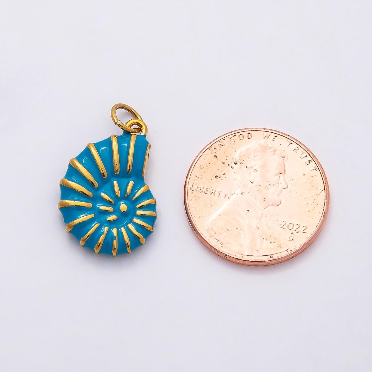 18k Stainless Steel 19mm Gold Enamel Seashell Charm Pink and Blue Spiral Pendant for DIY Ocean Charm Bracelet Beach Gift | CHARMS-00798