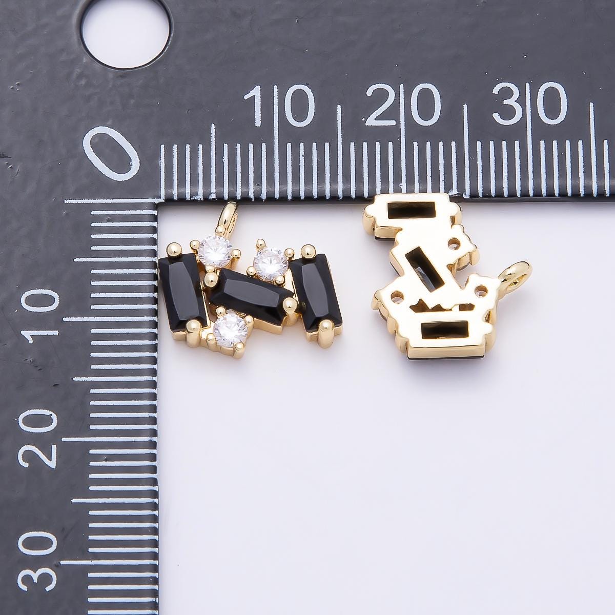 16k Gold Filled Black Baguette Charm 13mm Crystal Cluster CZ Pendant for DIY Necklace Making Dainty Jewelry Gift for Her | CHARMS-00811