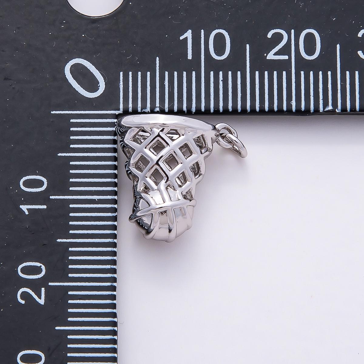 Silver 14mm Basketball Hoop Pendant Sport Net with Ball for DIY Necklace Bracelet Charm Add On DIY Jewelry Making Supply | CHARMS-00812