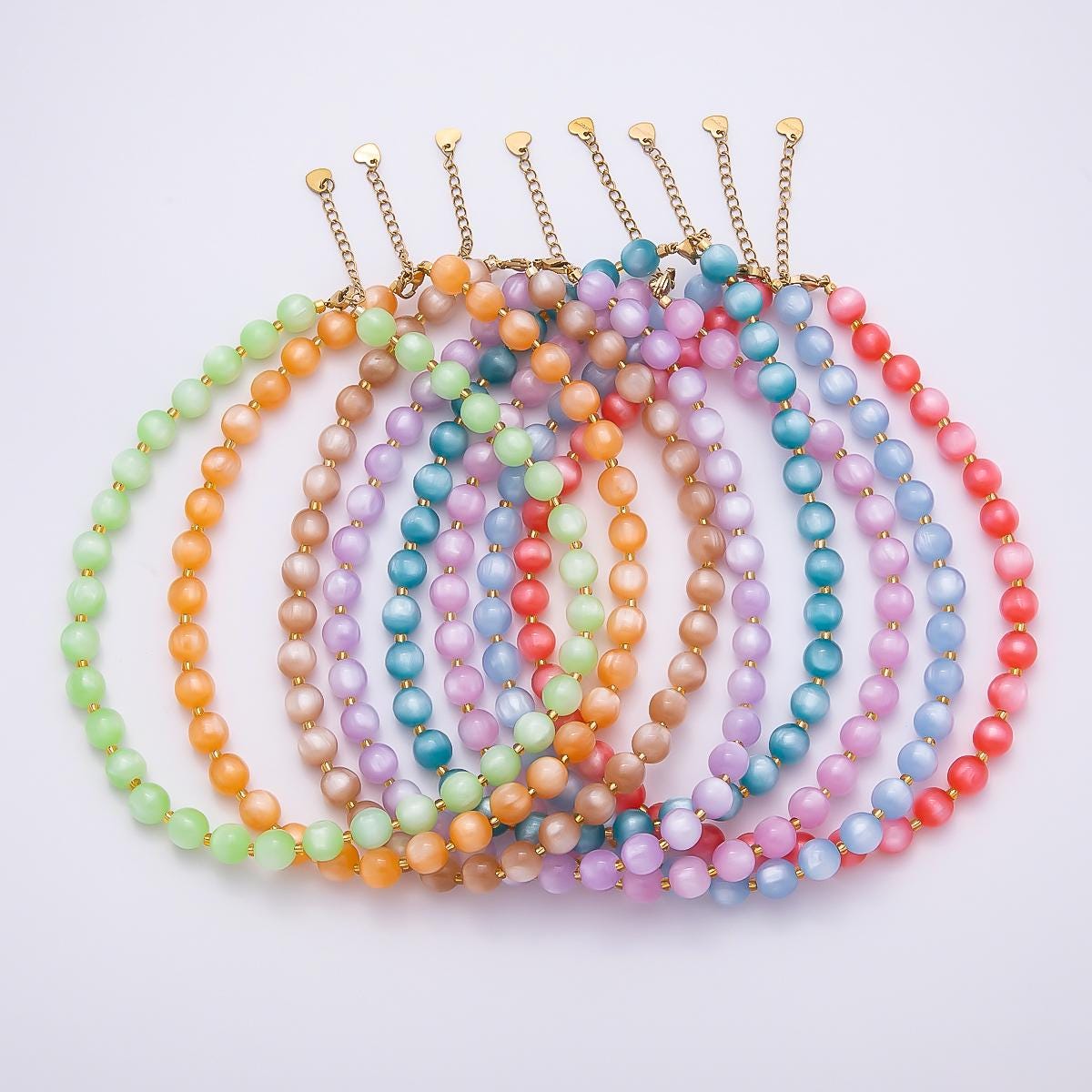 Stainless Steel 10mm Colorful Round Beaded Geometric Resin 16 Inch Necklace w. Extender Jewelry Accessory | WA-04523