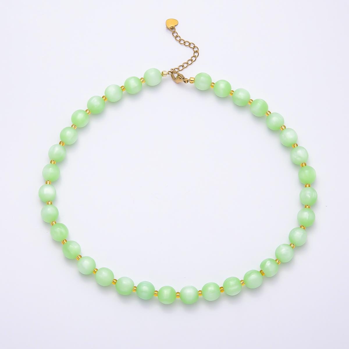 Stainless Steel 10mm Colorful Round Beaded Geometric Resin 16 Inch Necklace w. Extender Jewelry Accessory | WA-04523
