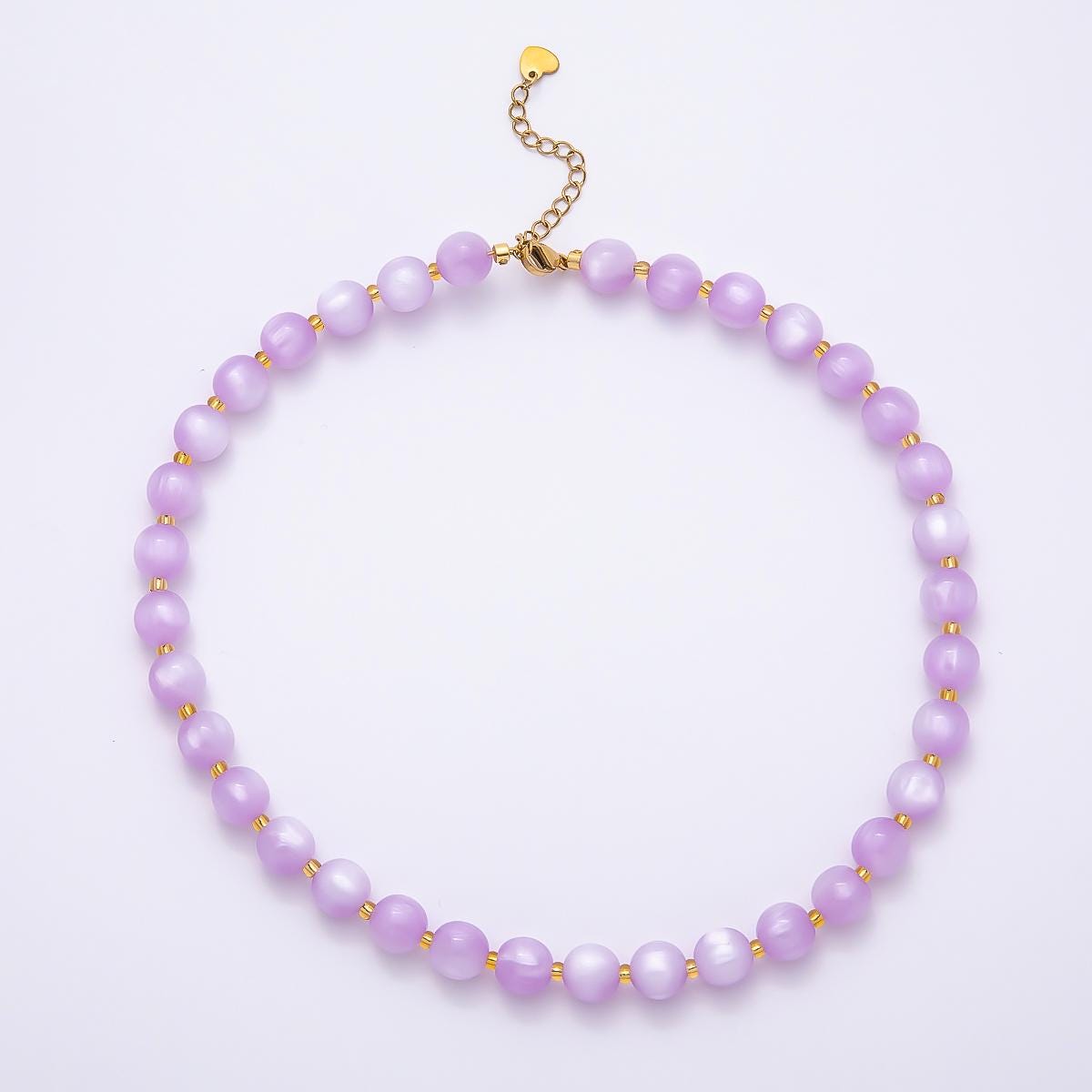 Stainless Steel 10mm Colorful Round Beaded Geometric Resin 16 Inch Necklace w. Extender Jewelry Accessory | WA-04523