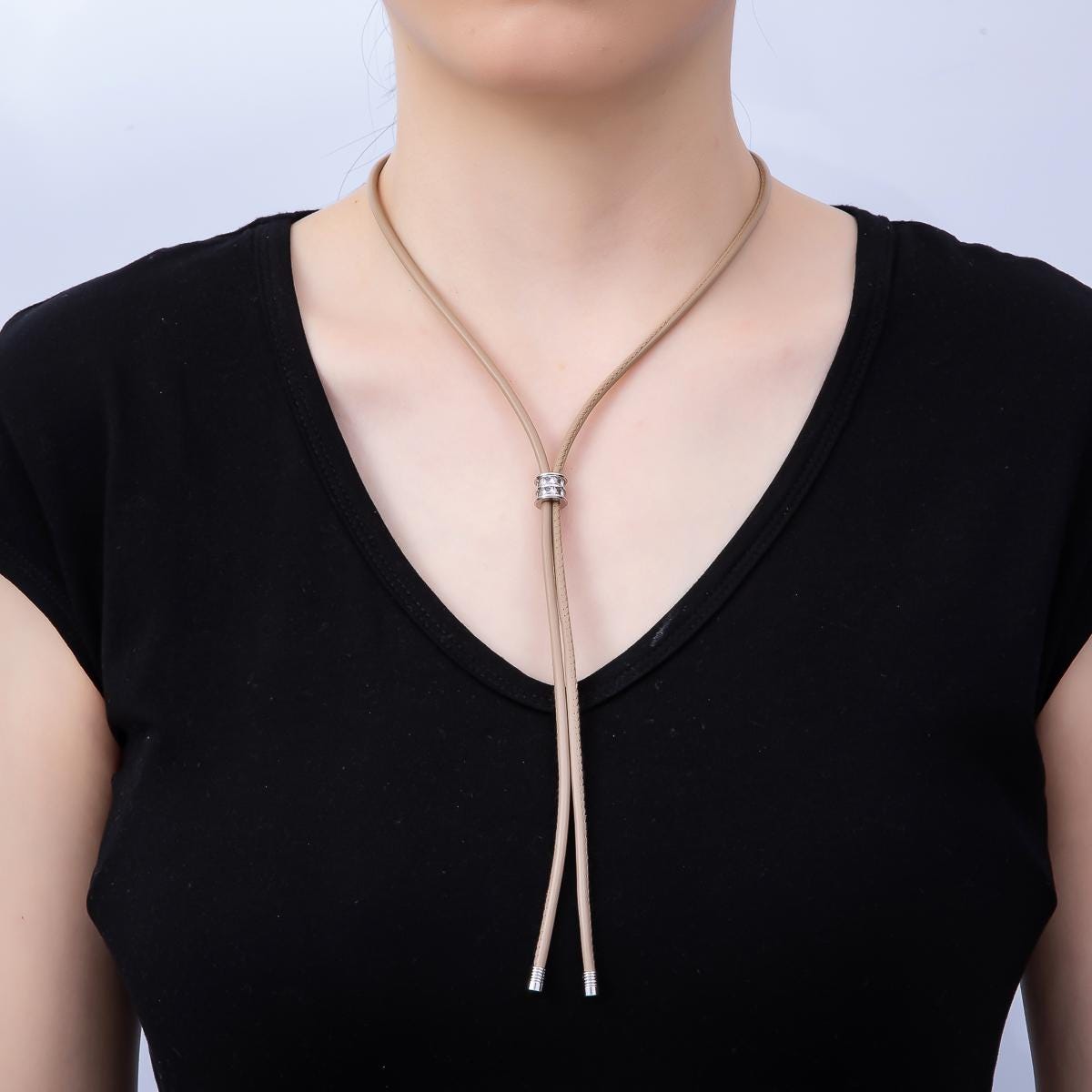 Dainty 5mm Leather Bolo Slide Adjustable 31 Inch Lariat Necklace Cord Choker Trendy Fashion Accessory | WA-04589