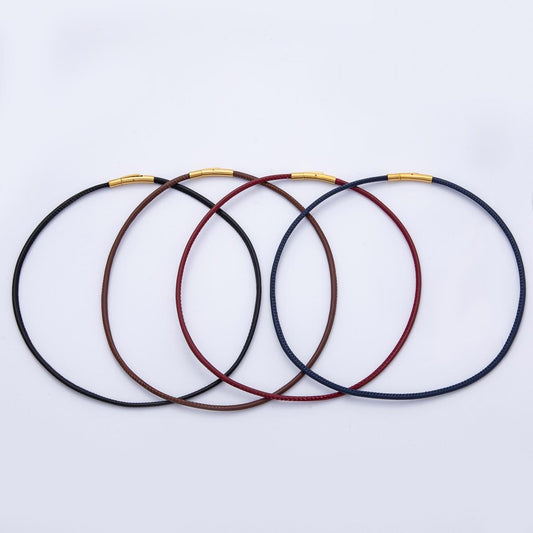 18K Gold Filled 4mm Black, Brown, Red, Blue Fall Faux Leather Cord 19 Inch Necklace Trendy Fashion Accessory | WA-3853