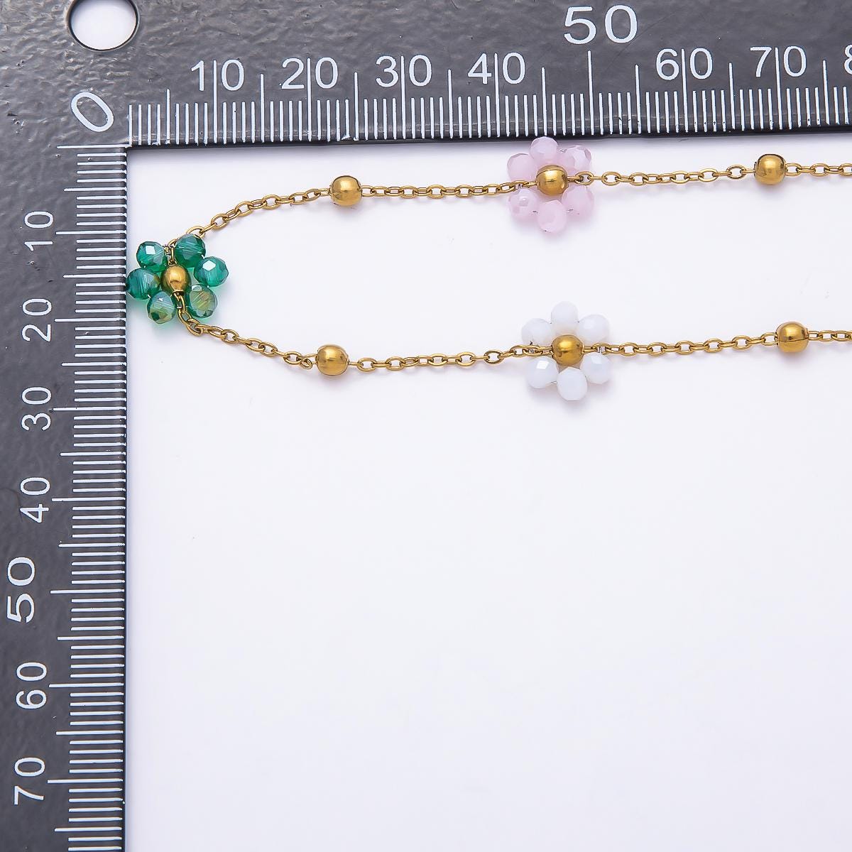 18k Gold Stainless Steel Flower Beaded Chain by Yard Non-Tarnish Summer DIY Jewelry Making Supply Wholesale Bulk | ROLL-1875