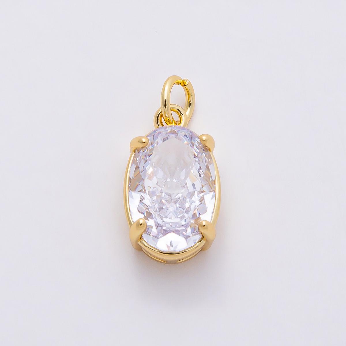 16k Gold Filled 15mm Elegant Oval Zirconia Charm Clear Crystal Pendant for DIY Necklace and Bracelet Bridal Jewelry Gift Her | CHARMS-00817