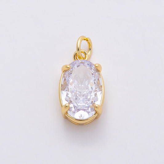 16k Gold Filled 15mm Elegant Oval Zirconia Charm Clear Crystal Pendant for DIY Necklace and Bracelet Bridal Jewelry Gift Her | CHARMS-00817