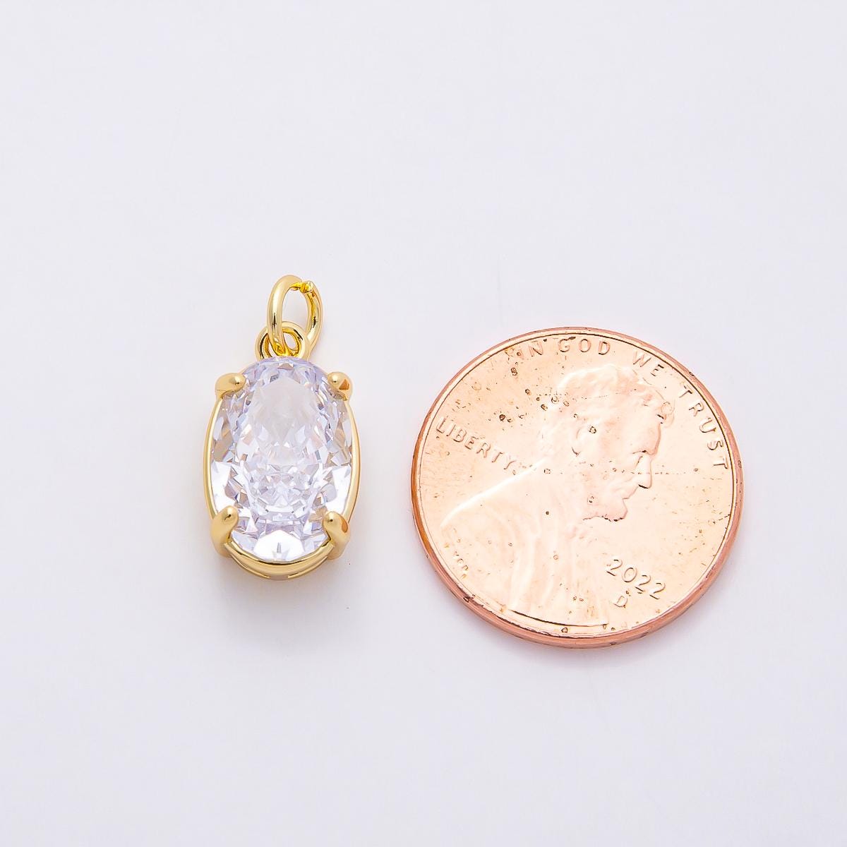 16k Gold Filled 15mm Elegant Oval Zirconia Charm Clear Crystal Pendant for DIY Necklace and Bracelet Bridal Jewelry Gift Her | CHARMS-00817