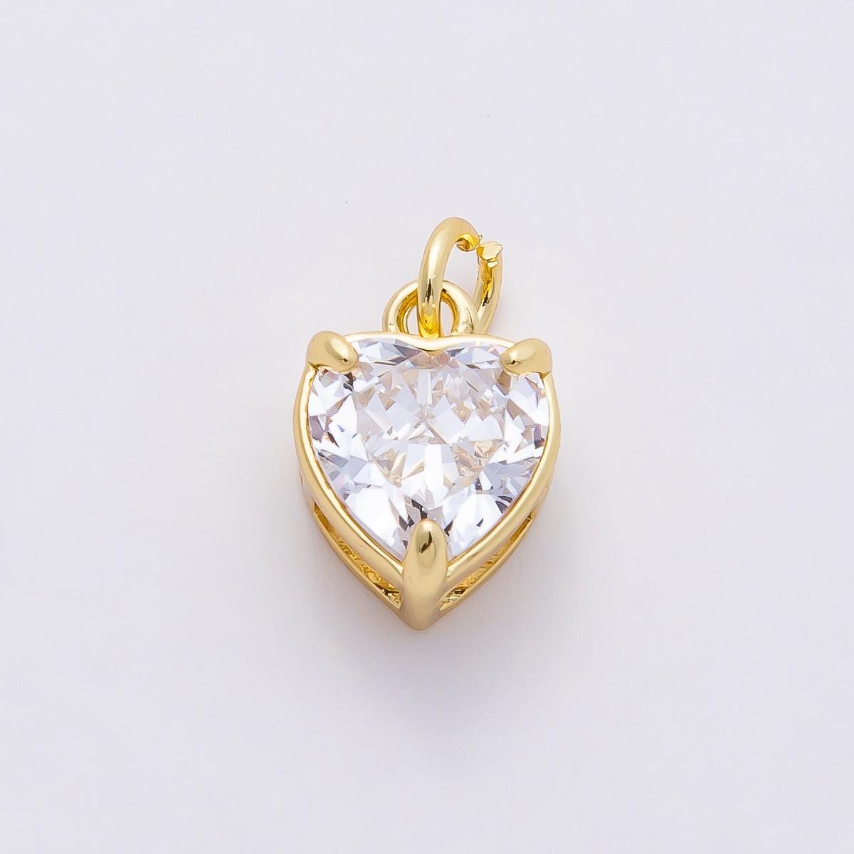 16k Gold Filled 12mm Heart Zirconia Charm Clear Crystal Love Pendant for DIY Necklace Earrings Bridal Jewelry Making Finding | CHARMS-00818