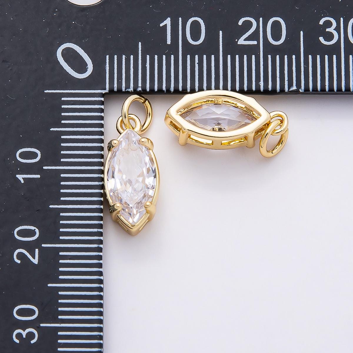 16k Gold Filled 15mm Marquise Zirconia Charm Clear Crystal Eye Pendant for DIY Necklace Earrings Bridal Jewelry Making Supply | CHARMS-00819