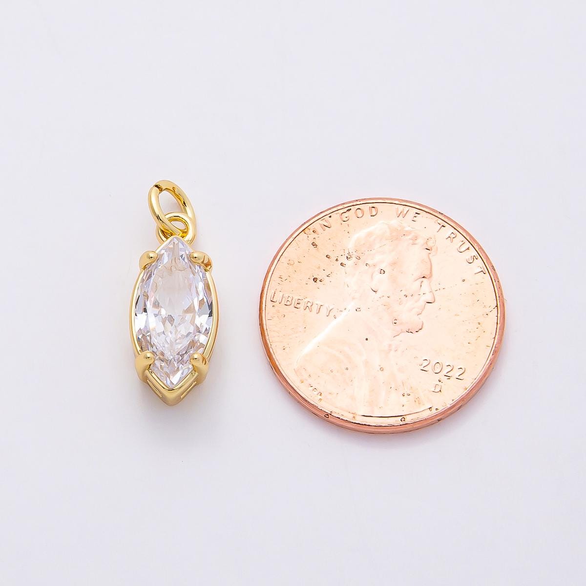 16k Gold Filled 15mm Marquise Zirconia Charm Clear Crystal Eye Pendant for DIY Necklace Earrings Bridal Jewelry Making Supply | CHARMS-00819