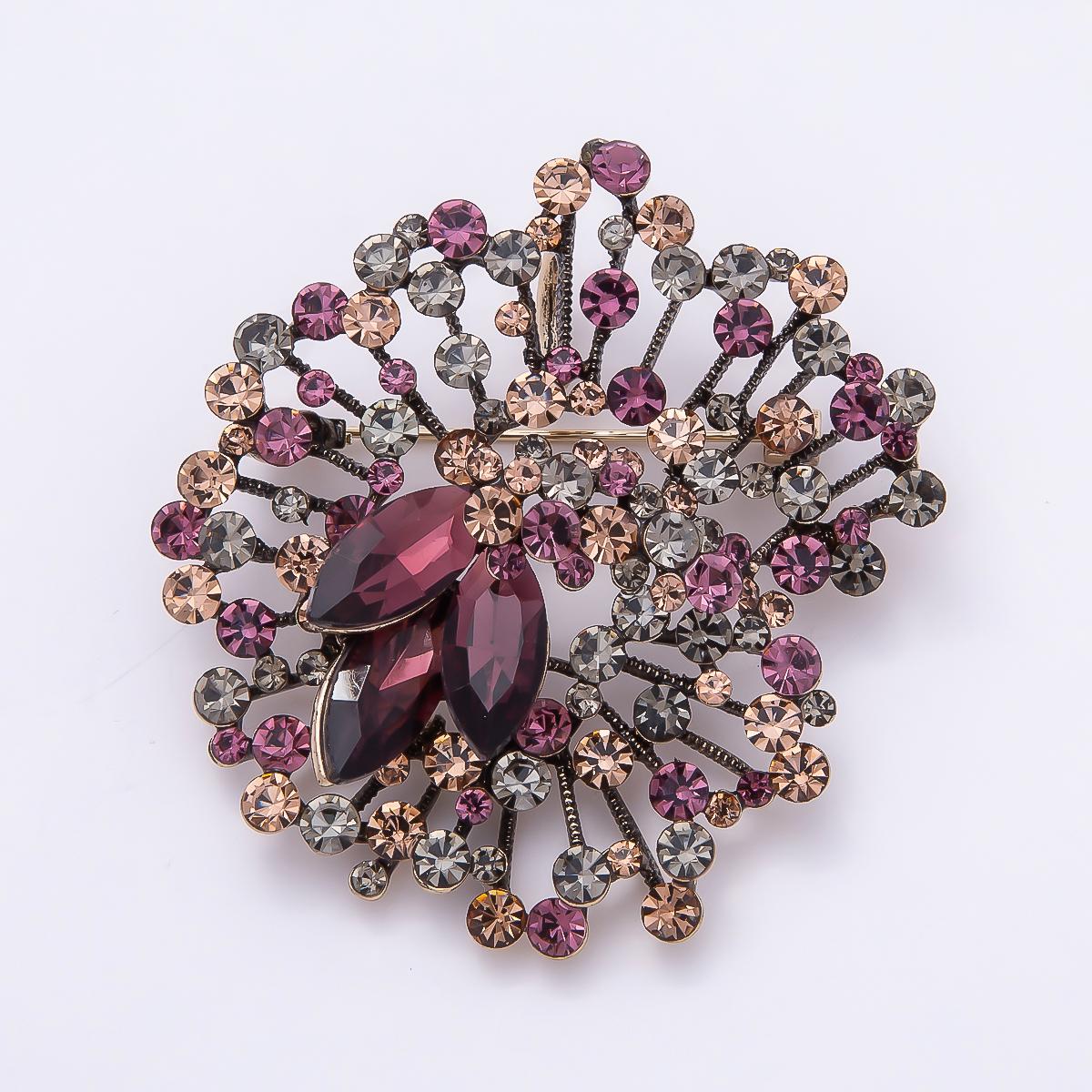 55mm Purple Brooch Antique Fireworks Pin with Glass Diamond Crystals Statement Piece for Coats Bags Scarves Jewelry Accessory | BH-122