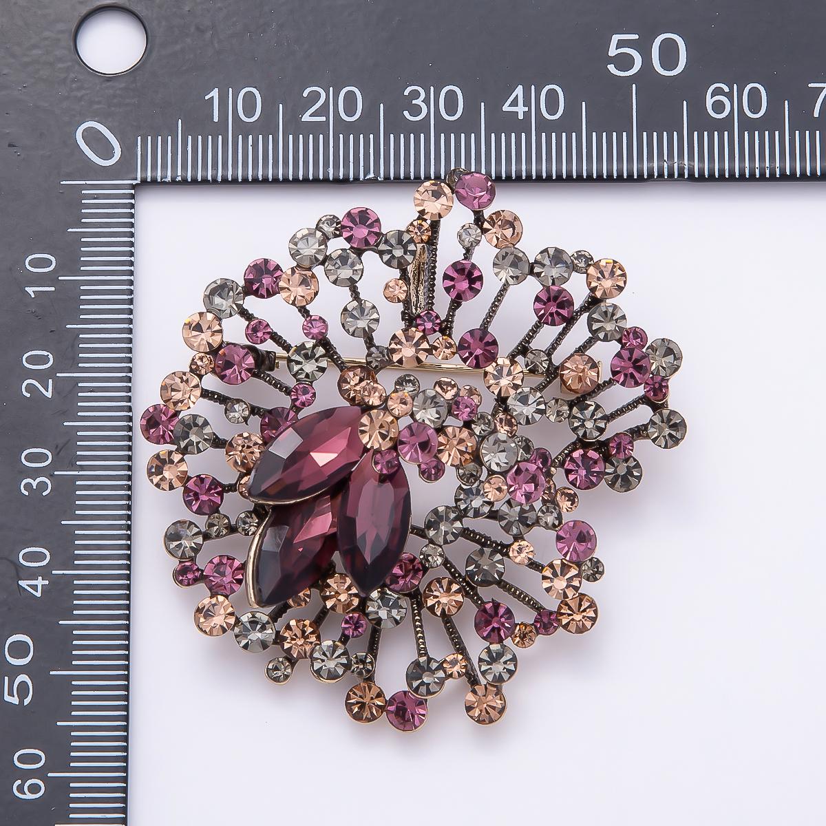 55mm Purple Brooch Antique Fireworks Pin with Glass Diamond Crystals Statement Piece for Coats Bags Scarves Jewelry Accessory | BH-122