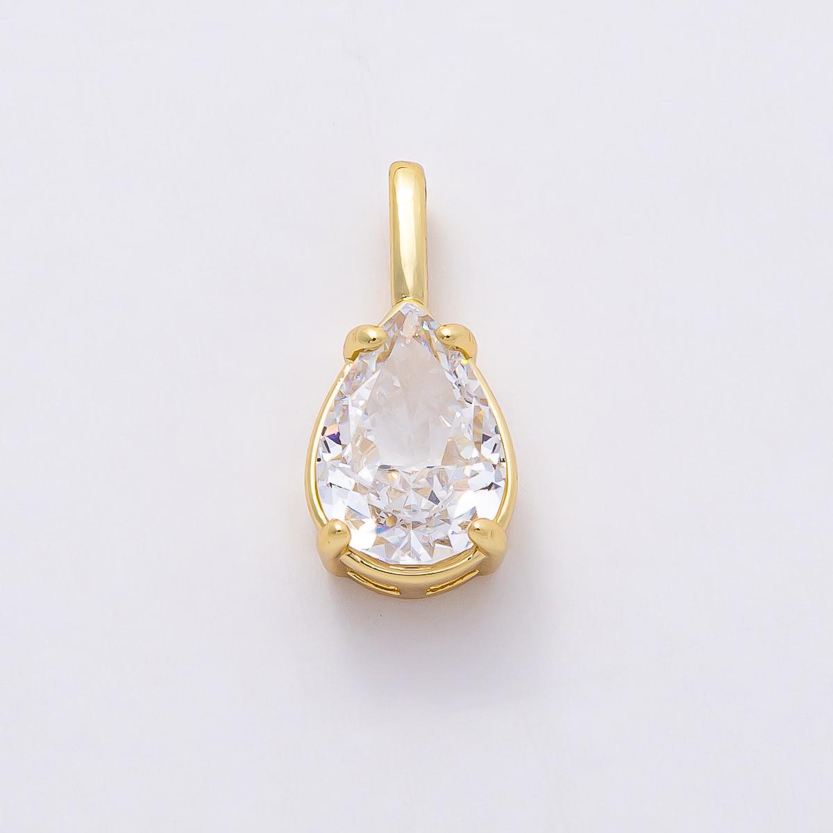 16k Gold Filled 17mm CZ Teardrop Charm Clear Crystal Pear Pendant for DIY Necklace Earrings Elegant Jewelry Making Supply | CHARMS-00821