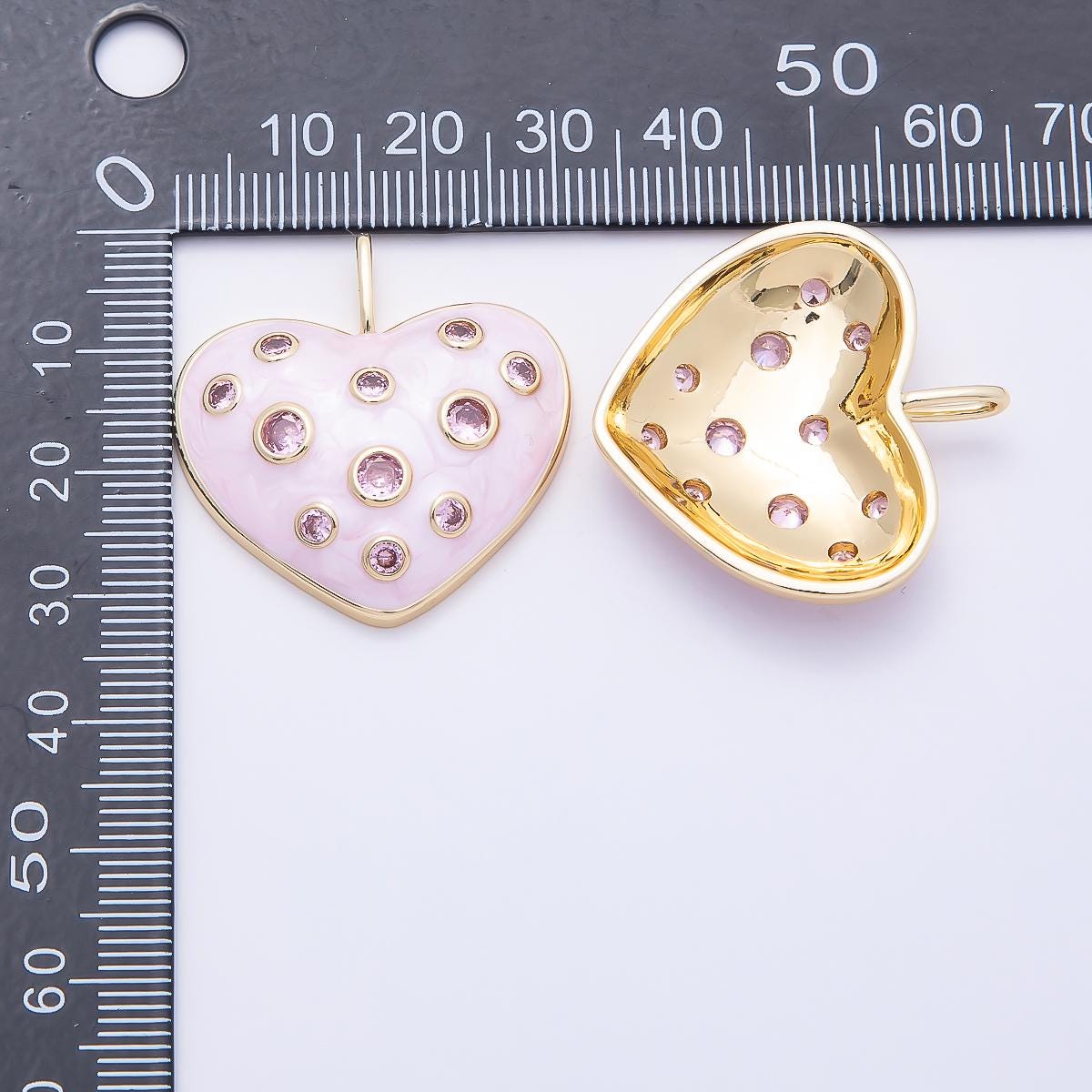 Dainty Pink Heart Gold Charm, Bubble Charm Pink Pave Pendant, Enamel Love Charm Color Jewelry 18k Gold Filled CHARMS-00856