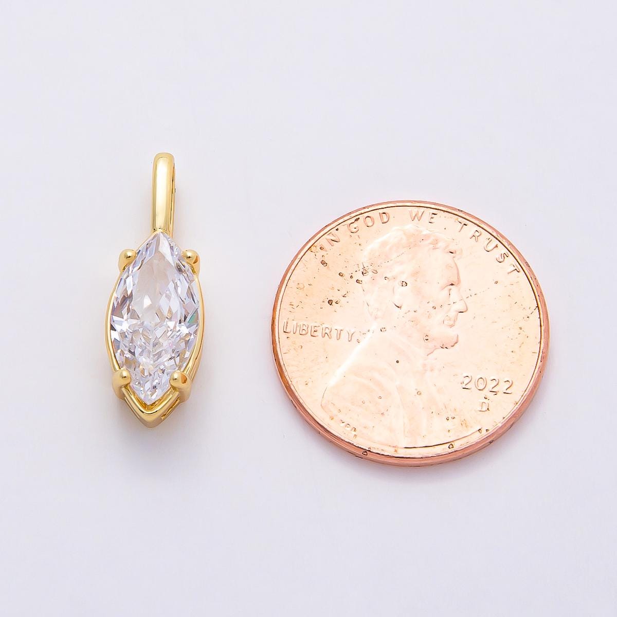 16k Gold Filled 19mm CZ Marquise Charm Clear Crystal Oval Pendant for DIY Necklace Earrings Elegant Jewelry Making Supply | CHARMS-00824