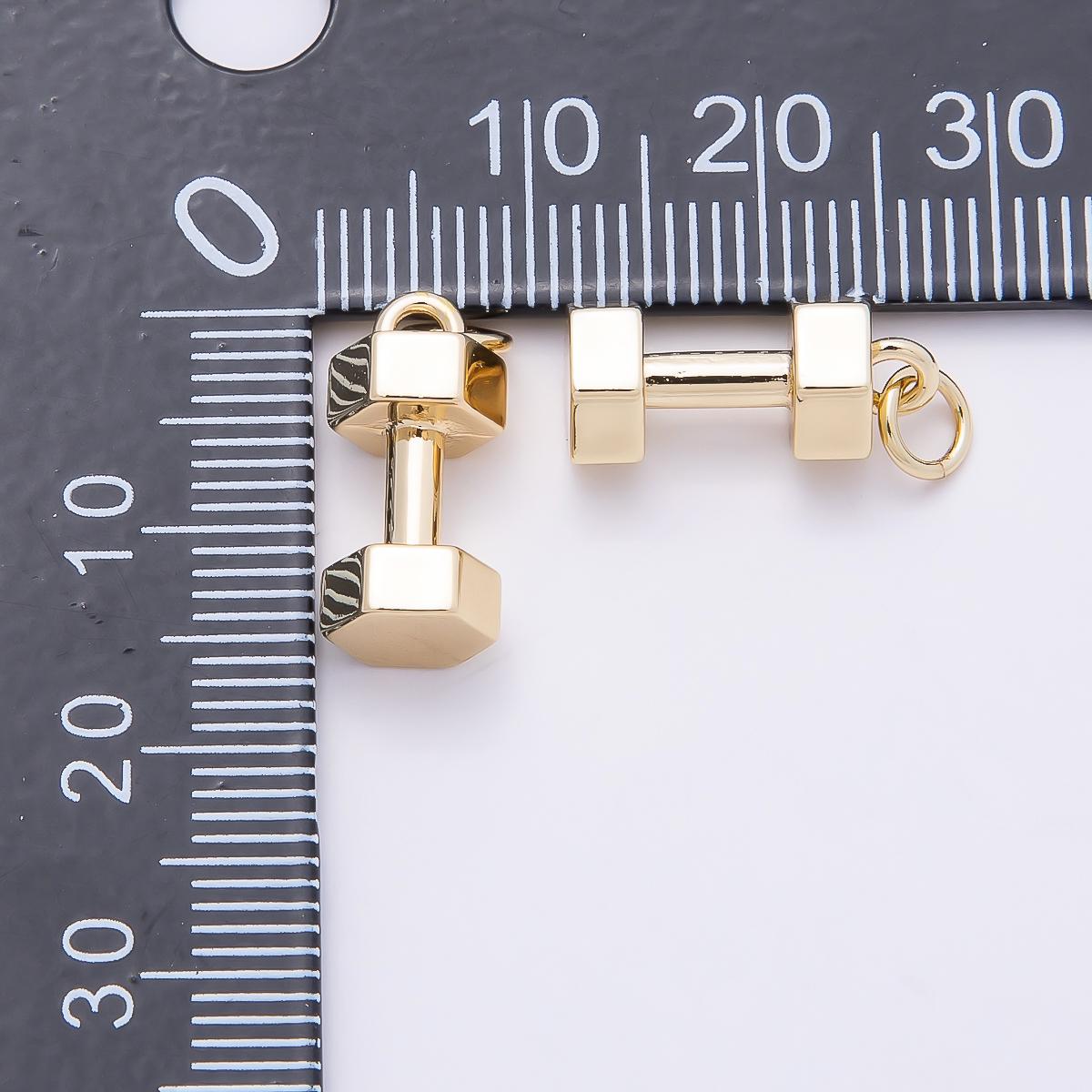 18k gold filled dumbbell charm gold pendant sports bracelet necklace gym weight lifting work out fitness new year resolution Charms-864
